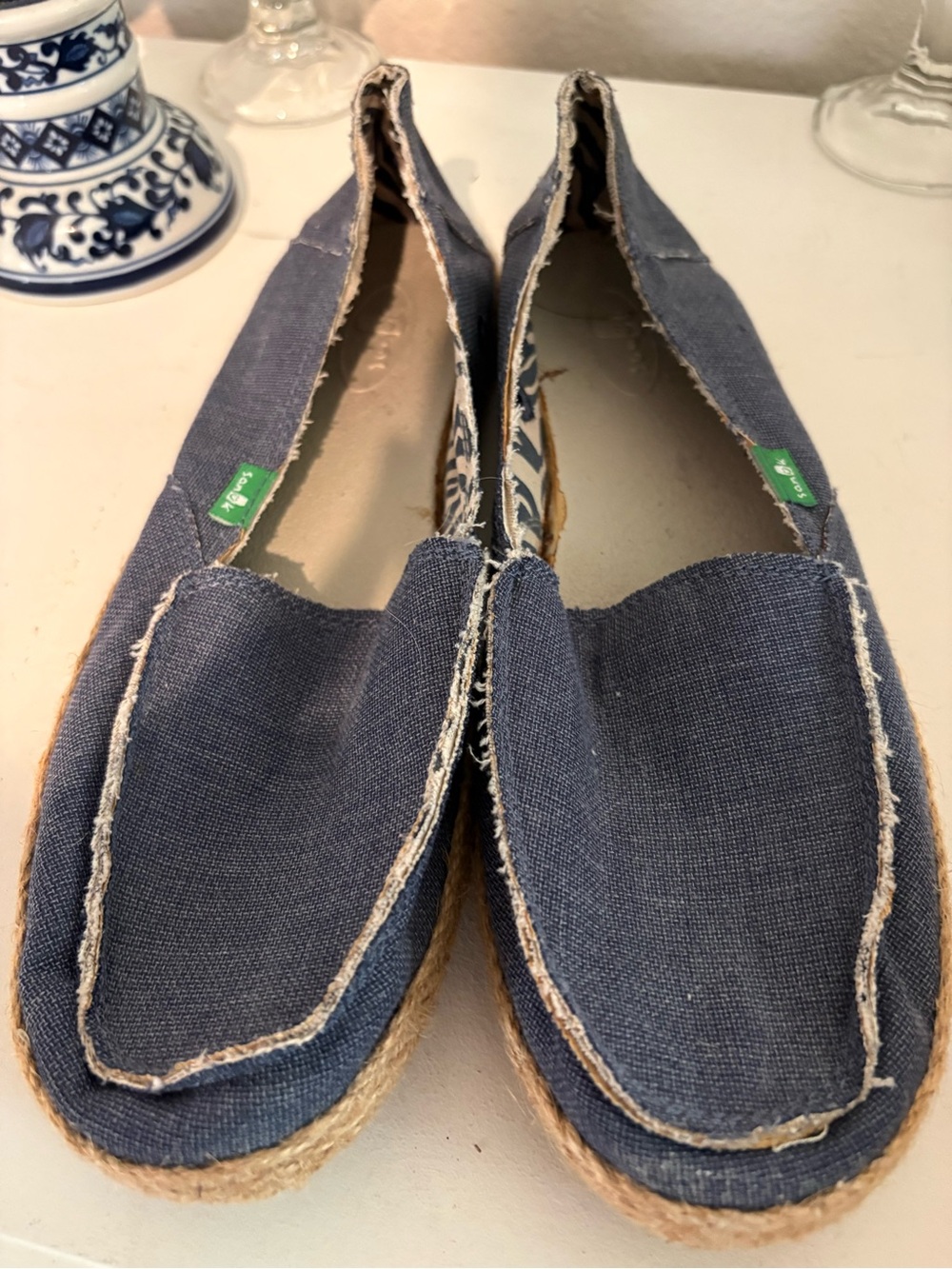 Sanuk Navy Blue Canvas Slip-On Flats